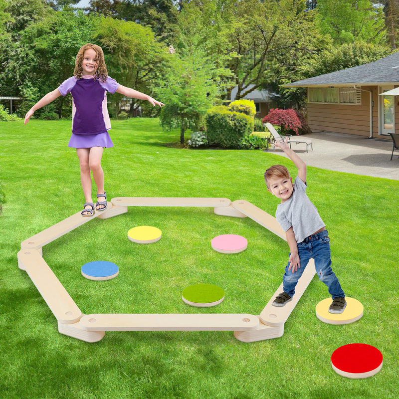 Sonnewelt Balancierbalken aus Holz mit 6 Balanciersteine für Kinder