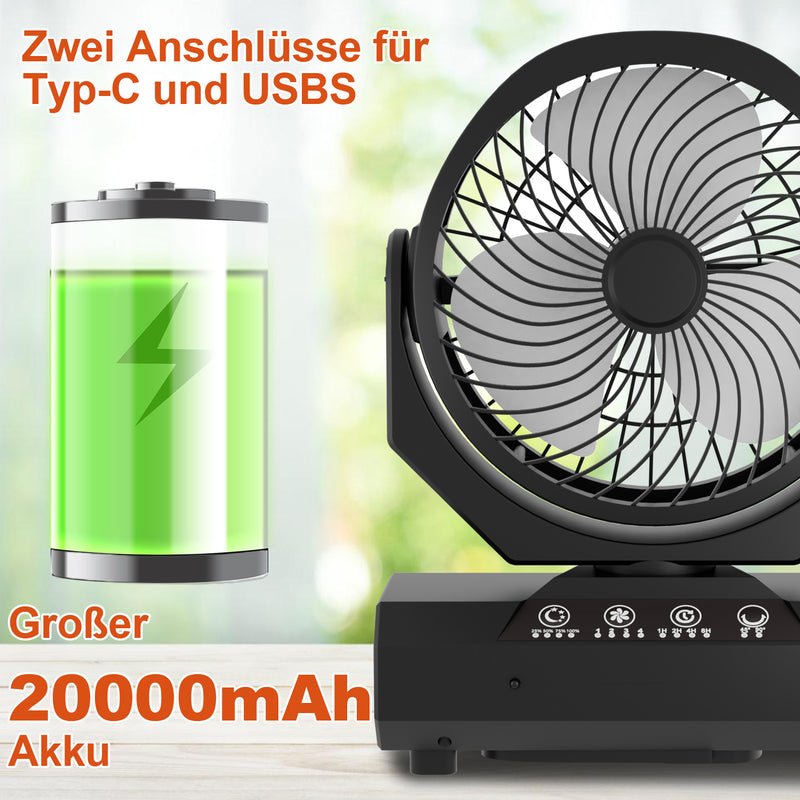 Sonnewelt Camping ventilator mit Haken & LED-Laterne 20000mAh