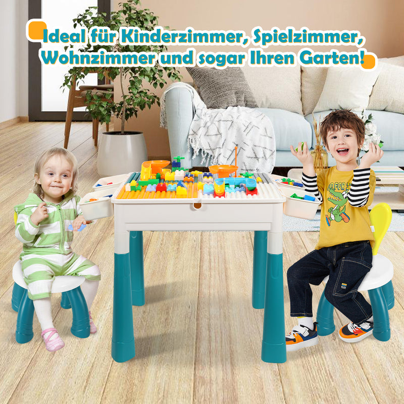 Sonnewelt Kindertisch mit 2 Stühle Spieltisch mit 251 Stück Bausteine