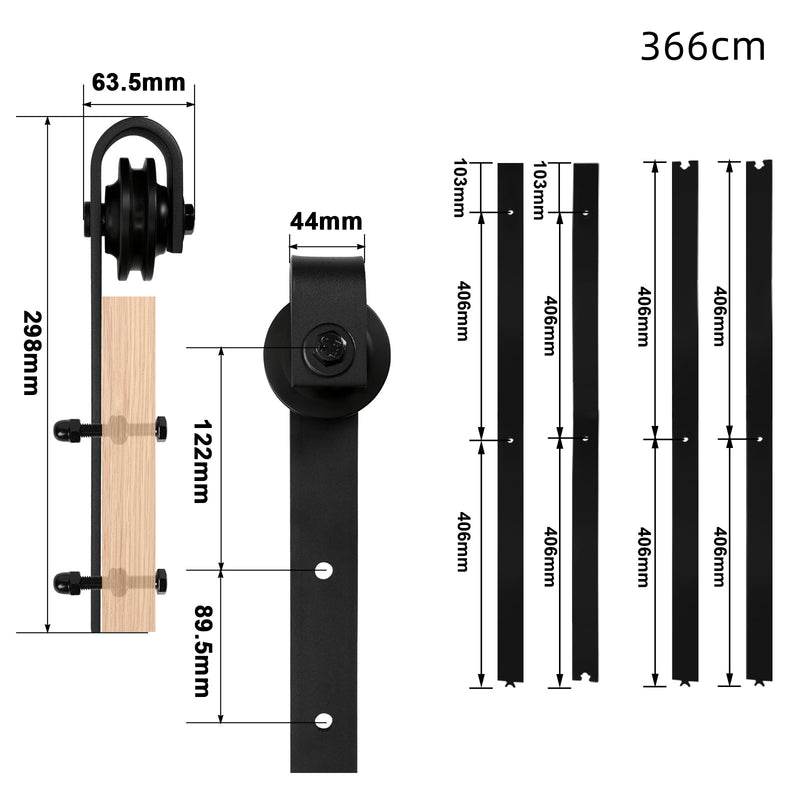 Sonnewelt sliding door fitting set sliding door system 152cm/183cm/200cm/244cm/363cm