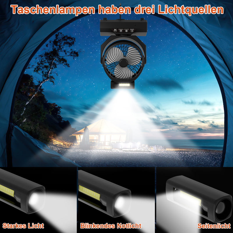 Sonnewelt Camping ventilator mit Haken & LED-Laterne 20000mAh