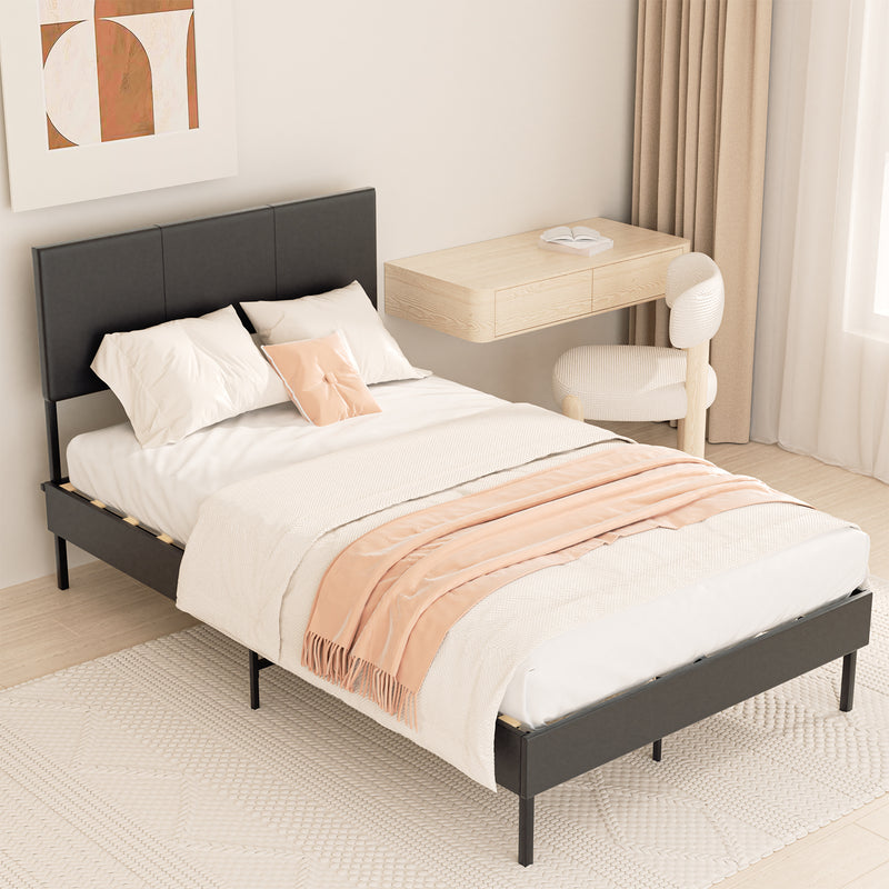 Sonnewelt upholstered bed frame with leather headboard