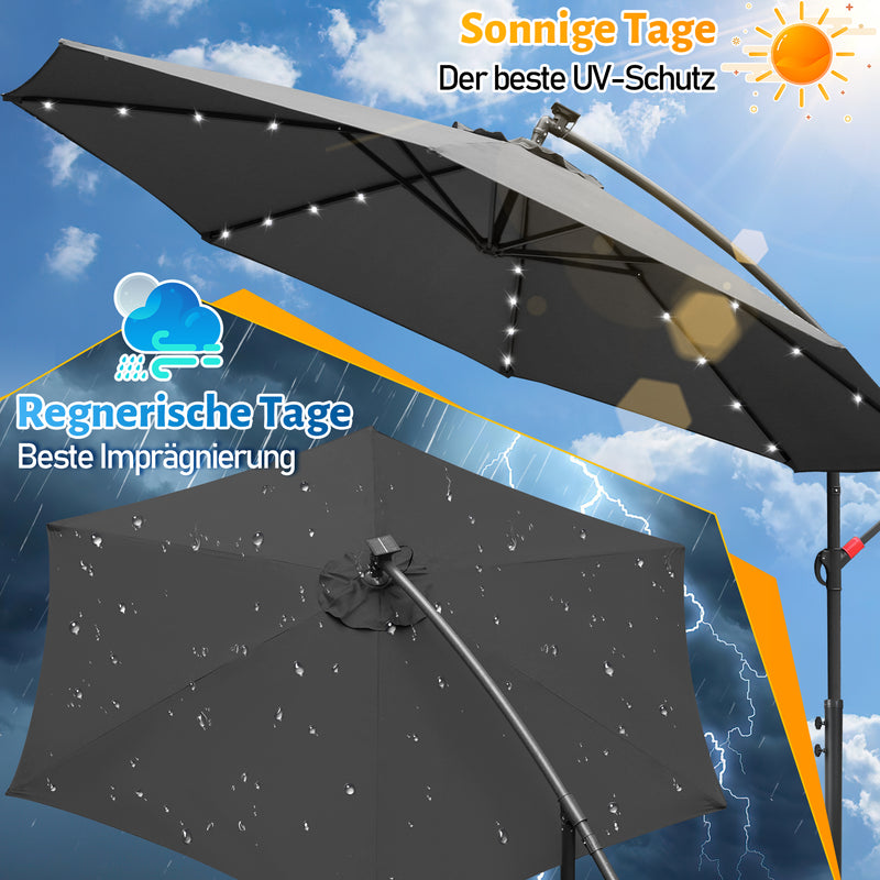 Sonnewelt cantilever umbrella 3m/3.5m with solar LED