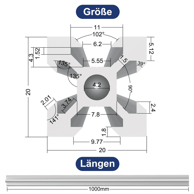 Sonnewelt Aluprofil  2020V 20x20 aluminium profil 6063 4 Stück