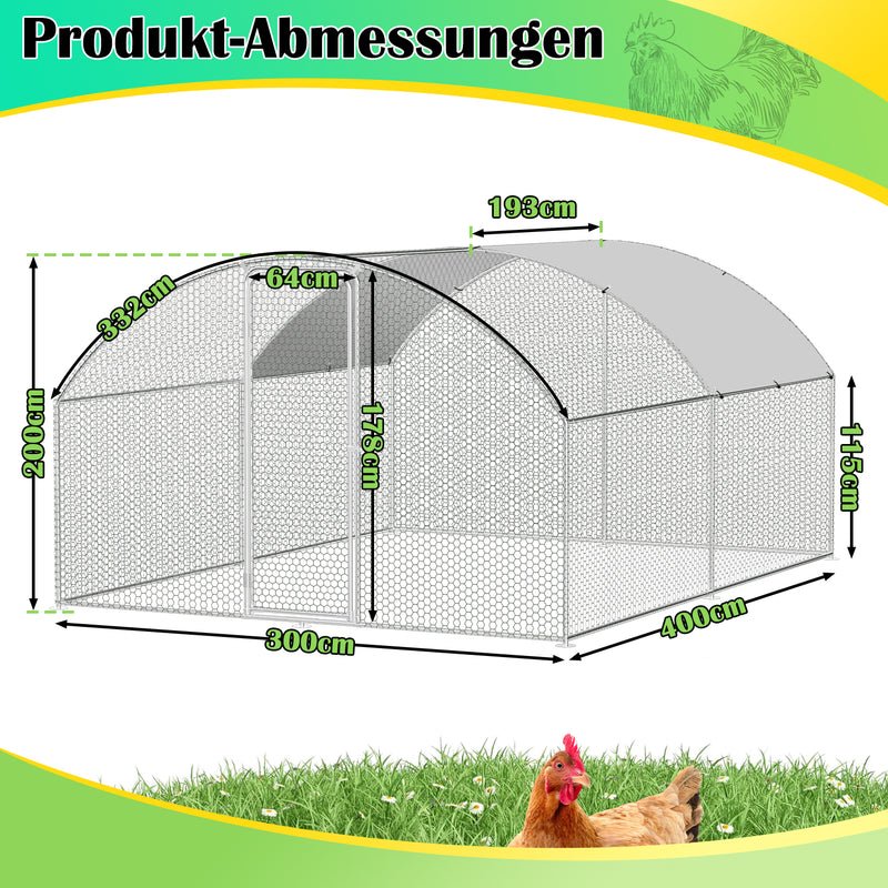 Sonnewelt chicken coop free-range enclosure dome roof galvanized steel 3x4x2m