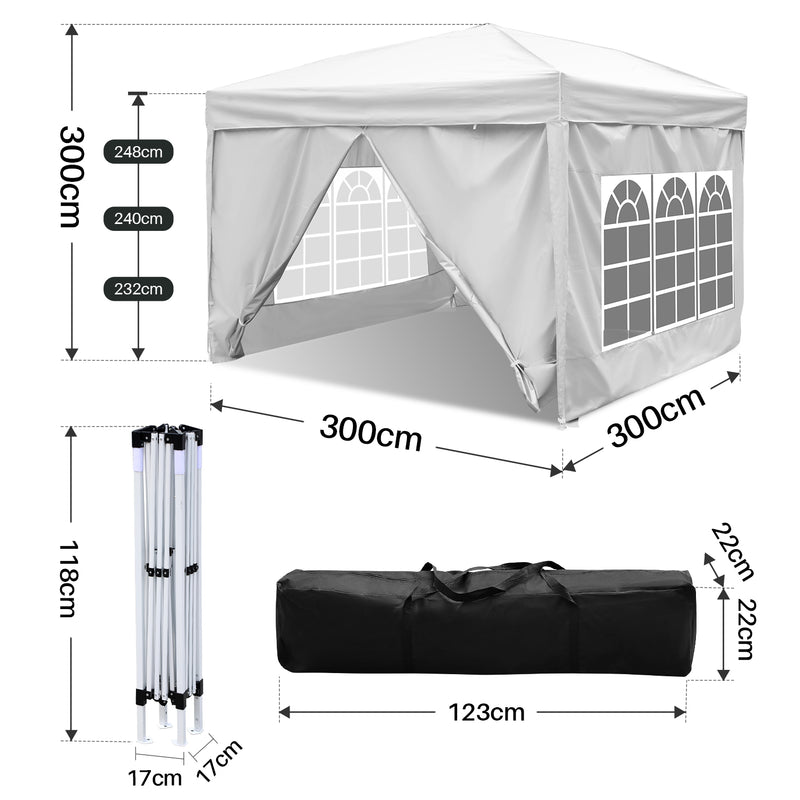 Sonnewelt Pop-Up Pavillon Gazebo 3x3m mit Seiten