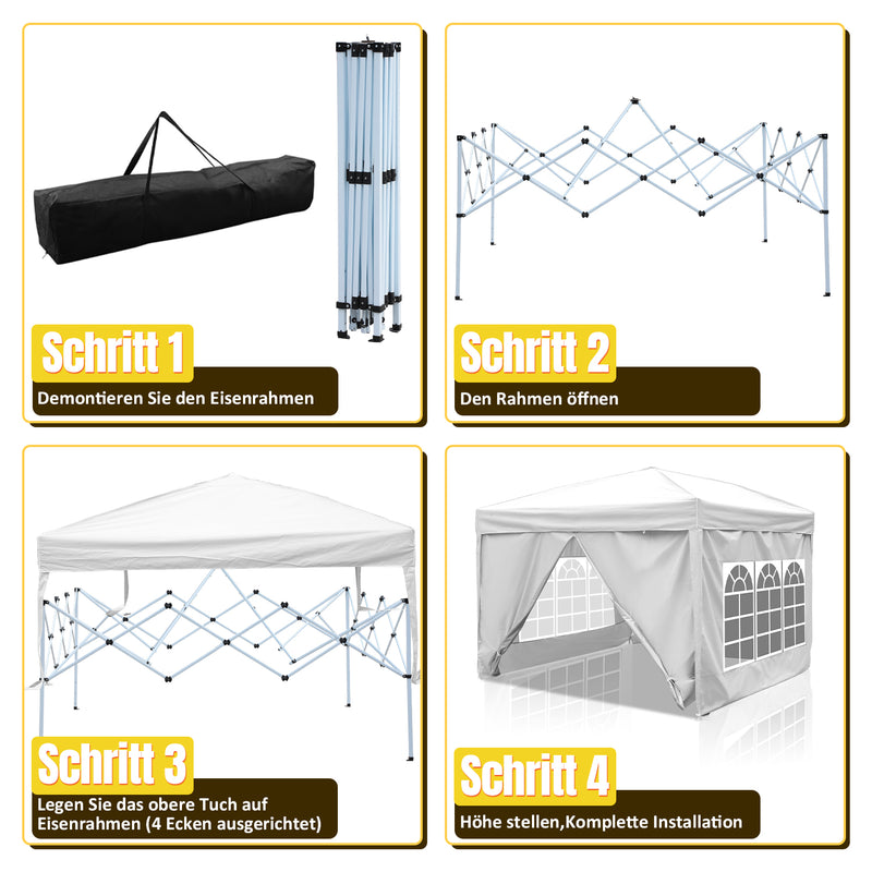 Sonnewelt Pop-Up Pavillon Gazebo 3x3m mit Seiten