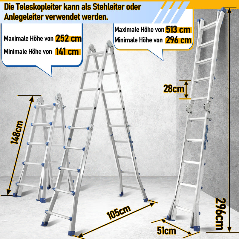 Sonnewelt telescopic ladder multifunctional ladder 3 in 1 aluminum ladder