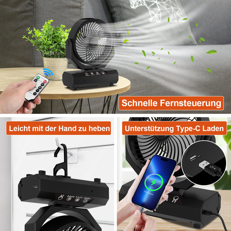 Sonnewelt Camping ventilator mit Haken & LED-Laterne 20000mAh