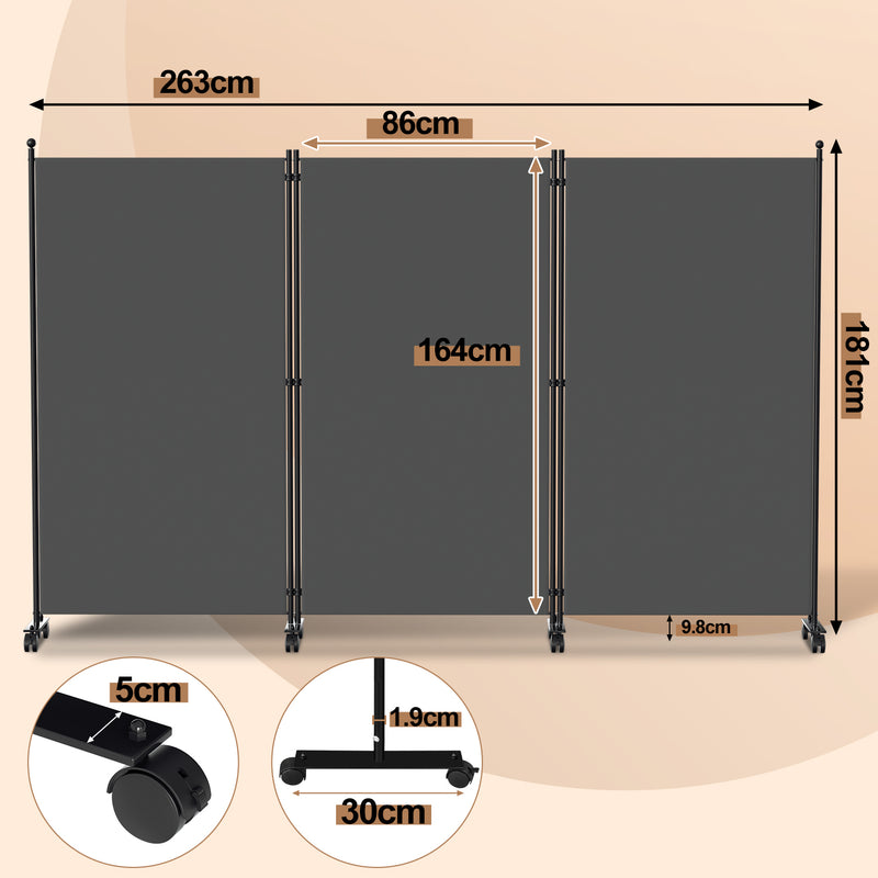 Sonnewelt Paravent Room Divider 1/3/4/5 Part Partition with Wheels