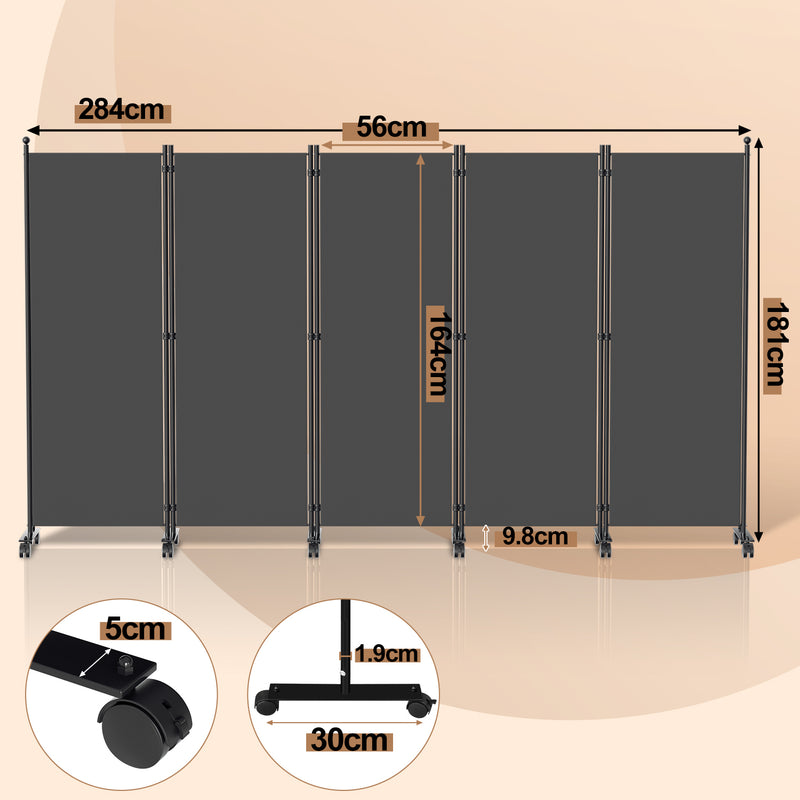 Sonnewelt Paravent Room Divider 1/3/4/5 Part Partition with Wheels