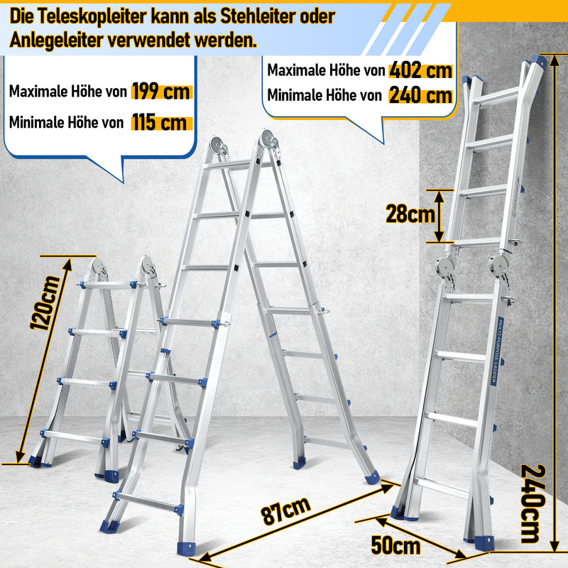 Sonnewelt telescopic ladder multifunctional ladder 3 in 1 aluminum ladder