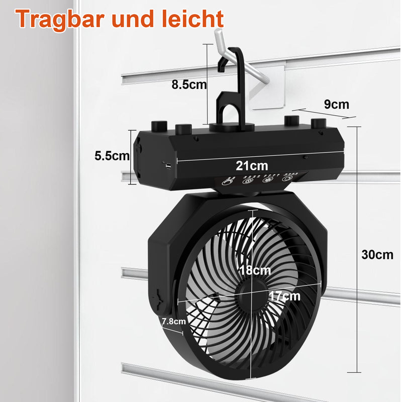 Sonnewelt Camping ventilator mit Haken & LED-Laterne 20000mAh