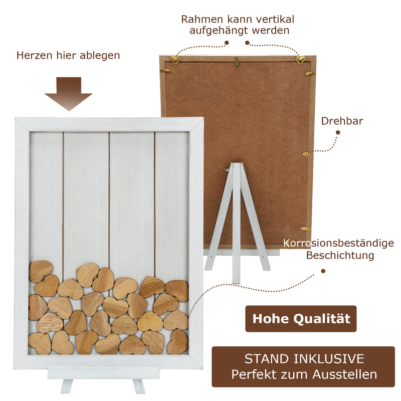 Sonnewelt Gästebuch Hochzeit aus Holz inkl. 81 Herzen, Gästebuch Holzrahmen mit Fotorahmen