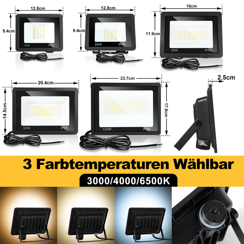 Sonnewelt LED Strahler Außen 10W-100W 3 Farbtemperatur 3000/4000/6500K