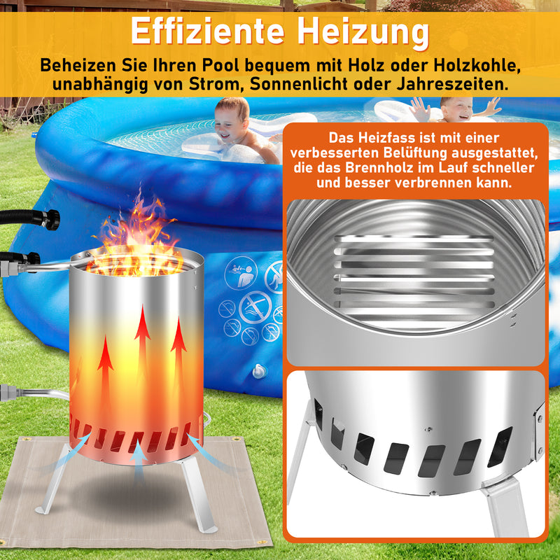 Sonnewelt Poolheizung Brennholz Feuer Feuertonne Edelstahl