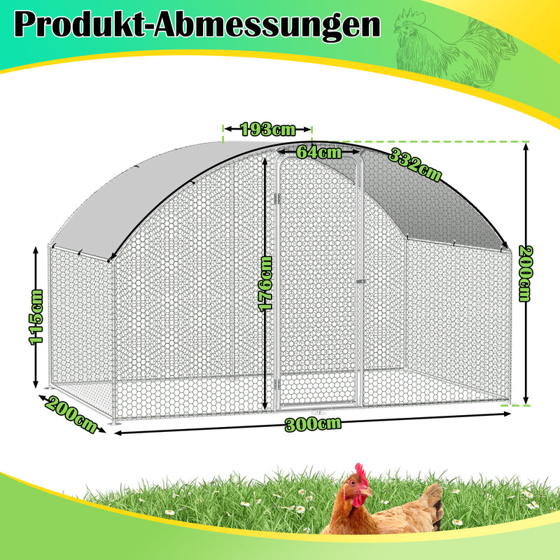 Sonnewelt chicken coop free-range enclosure dome roof galvanized steel 3x2x2m