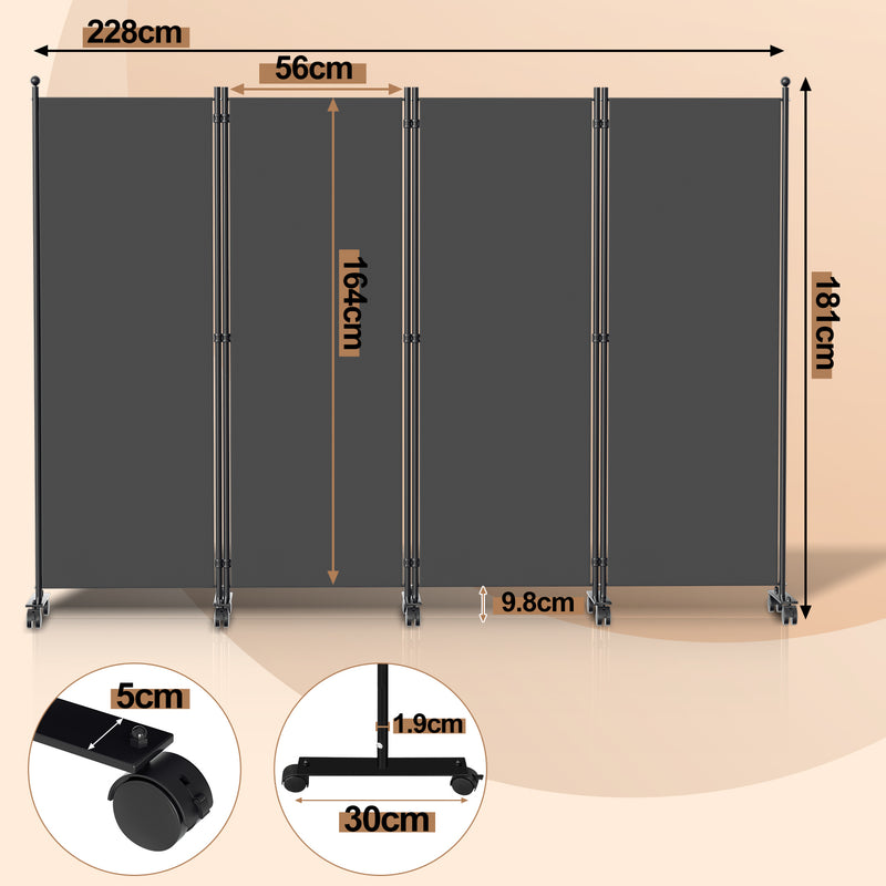 Sonnewelt Paravent Room Divider 1/3/4/5 Part Partition with Wheels