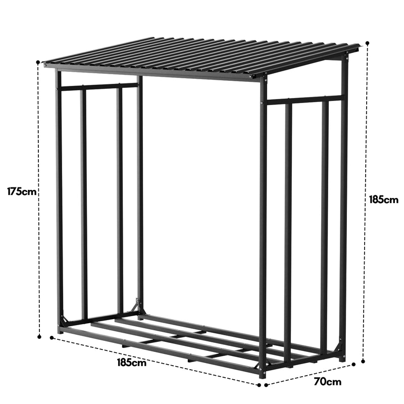 Sonnewelt Kaminholzregal Metall 185x70x185cm Unterstand mit Dach