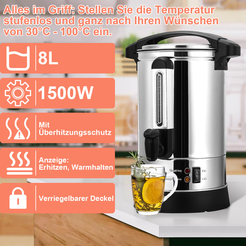 Sonnewelt Glühweinkocher Glühweintopf Edelstahl 1500W 8L