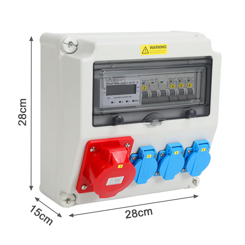 Sonnewelt Wandverteiler Baustromverteiler mit 3xSchuko-Steckdose16A 230V, 1xCEE Steckdosen 32A 5Polig mit 3-Phasen und MCB