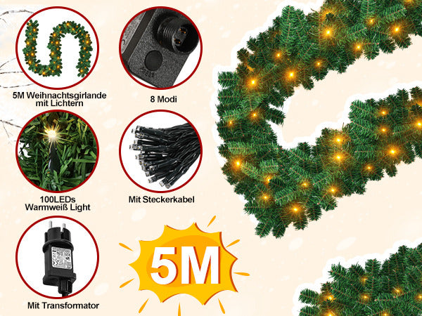 Sonnewelt Weihnachtsgirlande mit 100 LEDs 5m